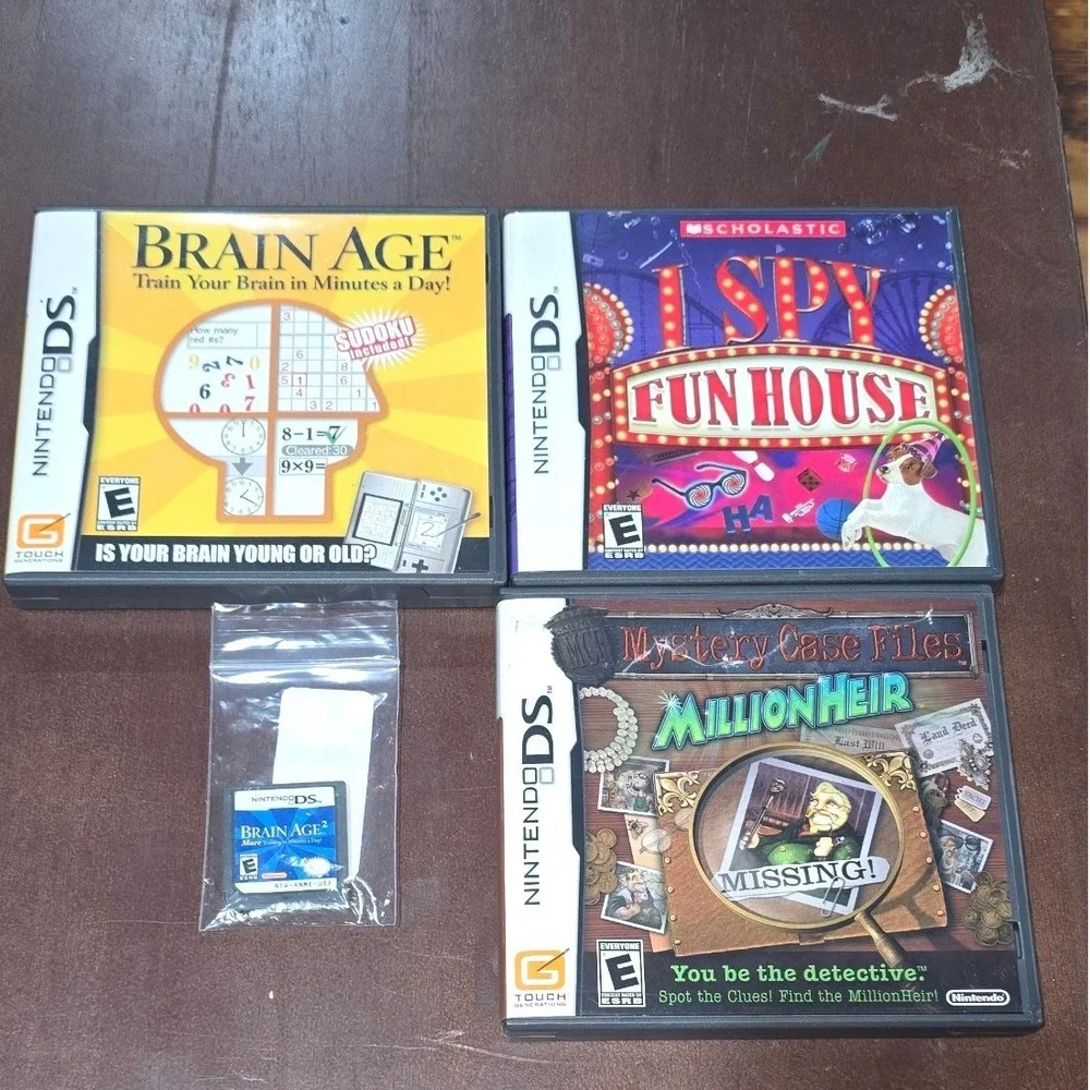 Nintendo DS Game Bundle Brain Age 1 & 2 I Spy Fun House Mystery Case Files‎ Lot